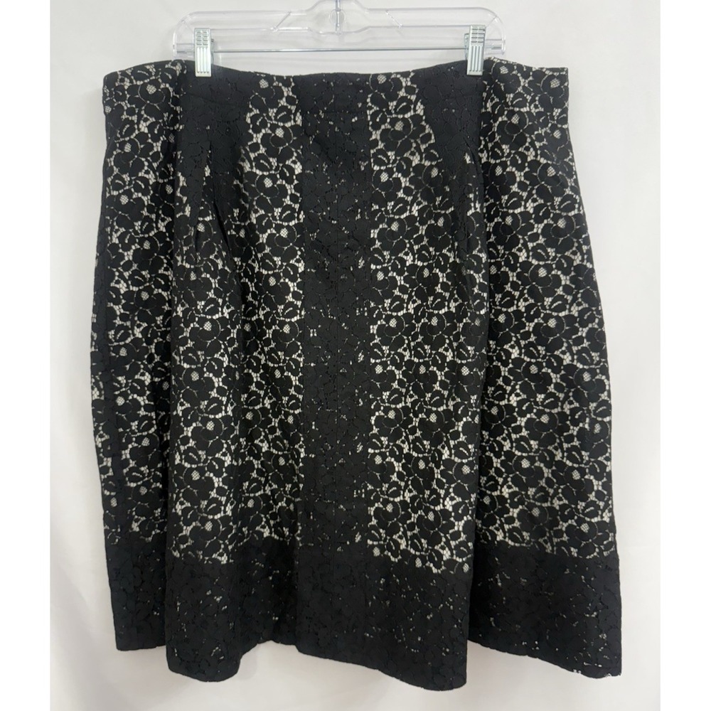 Talbots Black Lace Overlay Pleated A-Line Skirt Womens Plus Size 20 Dressy